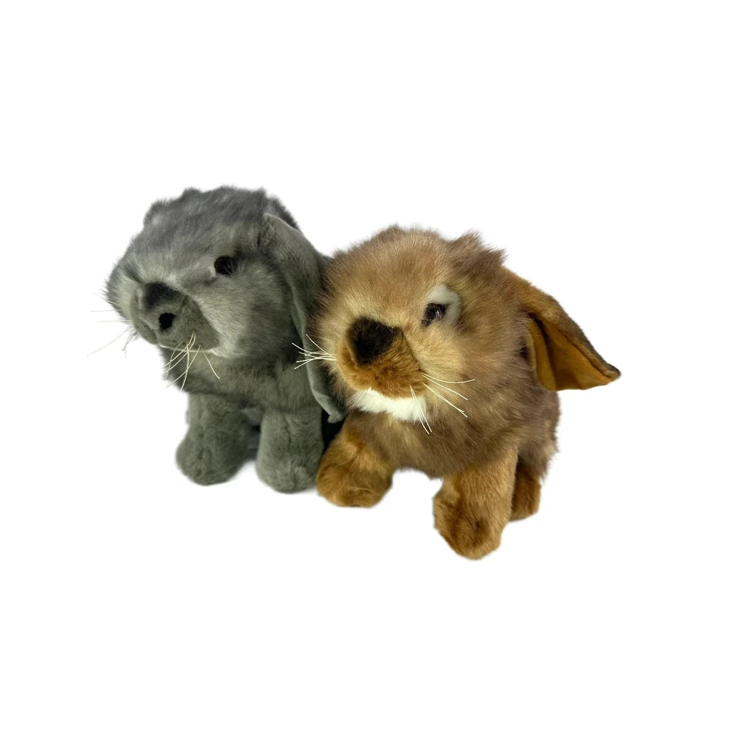Plush rabbit toy named Cinnamon, featuring soft brown fur. Made from recycled materials, perfect for cuddling and gifting