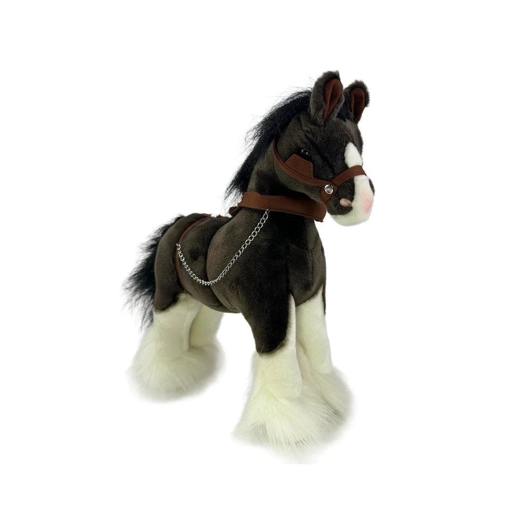 Eco-friendly plush Clydesdale horse toy made with recycled materials, featuring life-like details and suitable for kids or gifts