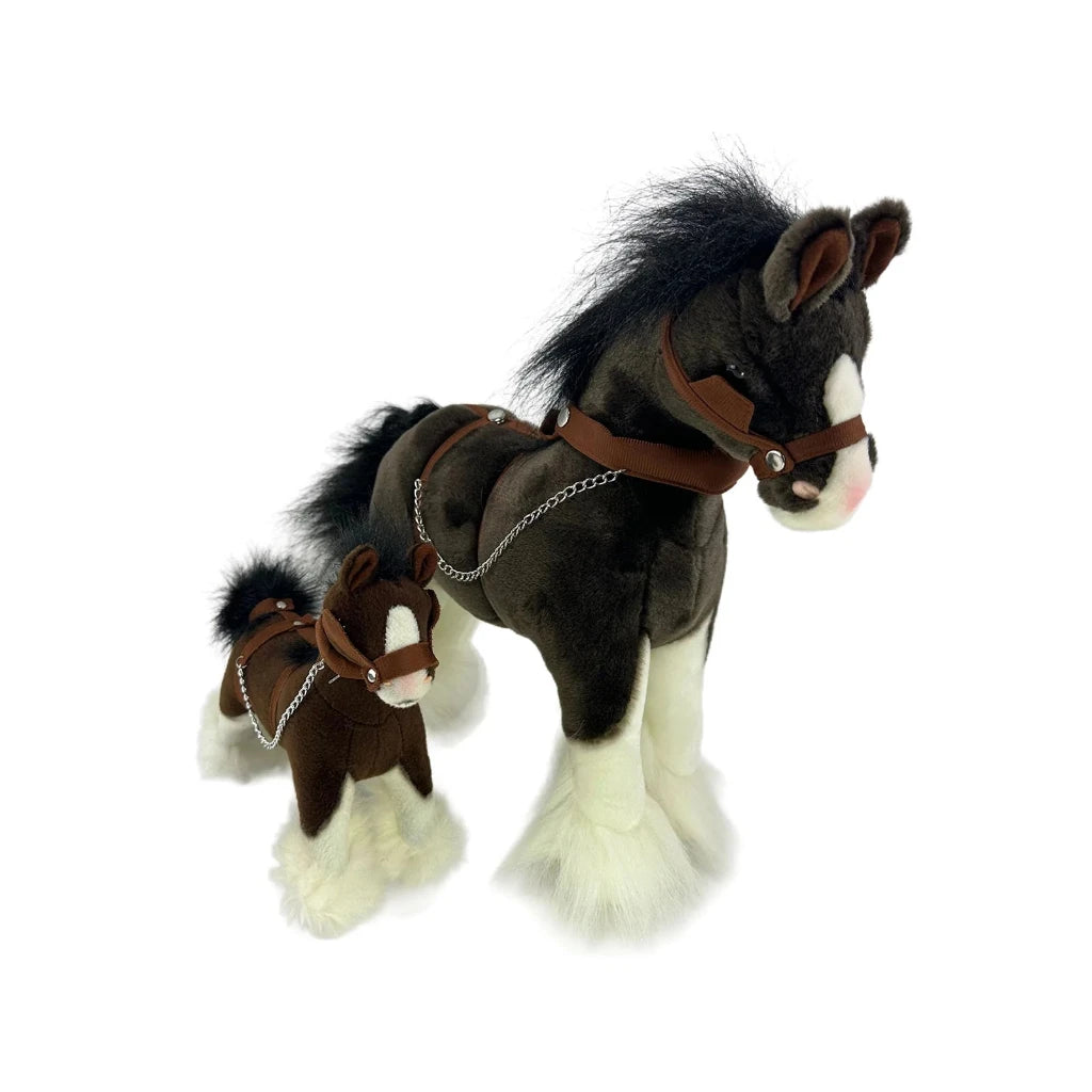 Eco-friendly plush Clydesdale horse toy made with recycled materials, featuring life-like details and suitable for kids or gifts