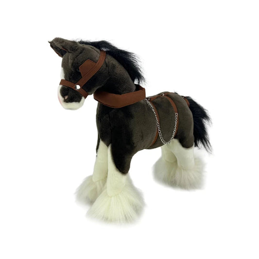 Eco-friendly plush Clydesdale horse toy made with recycled materials, featuring life-like details and suitable for kids or gifts